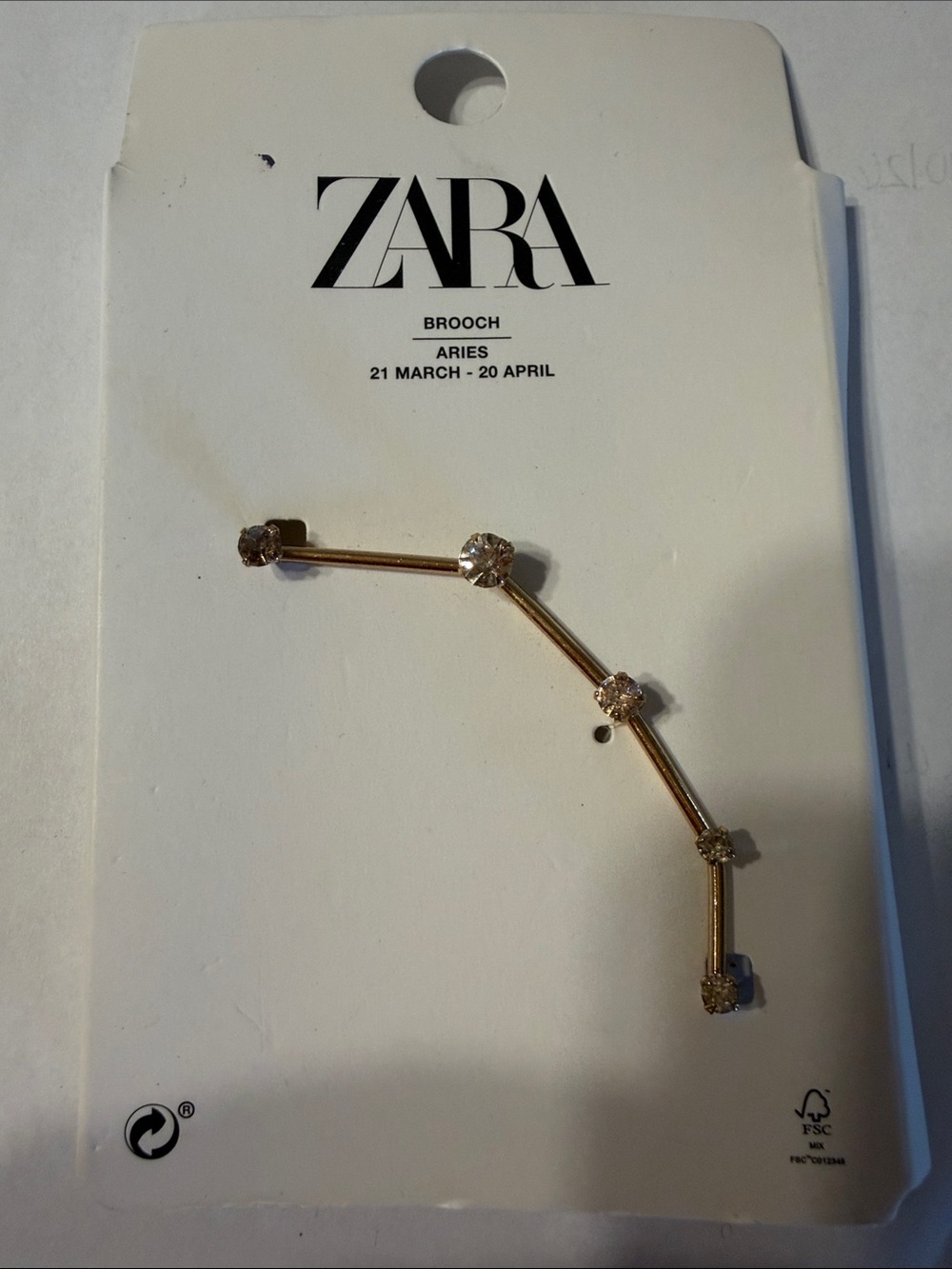 ZARA Gold-Tone Aries Constellation Brooch with Clear Stones